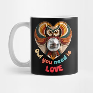 Owl You Need is Love Shirt, 1970s Shirt, 70s Groovy Tee, Disco Ball Shirt, Groovy Owl Shirt, Vintage 1970s, Retro Graphic Shirt, Hippie Mom Mug